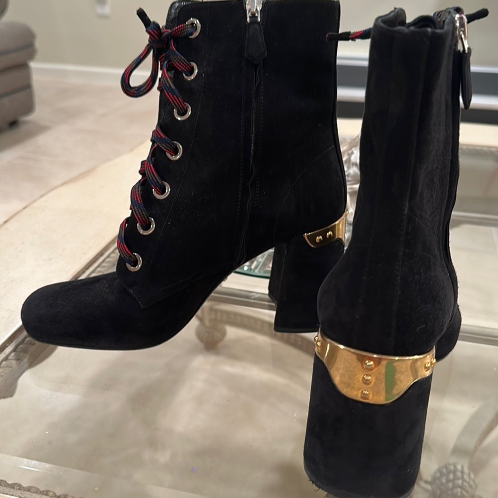 PRADA BLACK SUEDE LACE UP BOOTIES